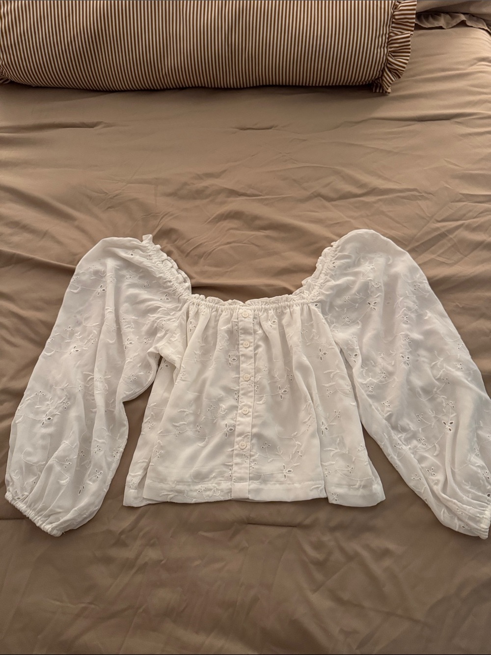 American Eagle Outfitters White Off-Shoulder Eyelet Peasant Top